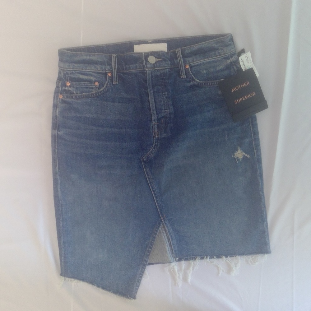 MOTHER The Tomcat Asymetric Hem Denim Skirt